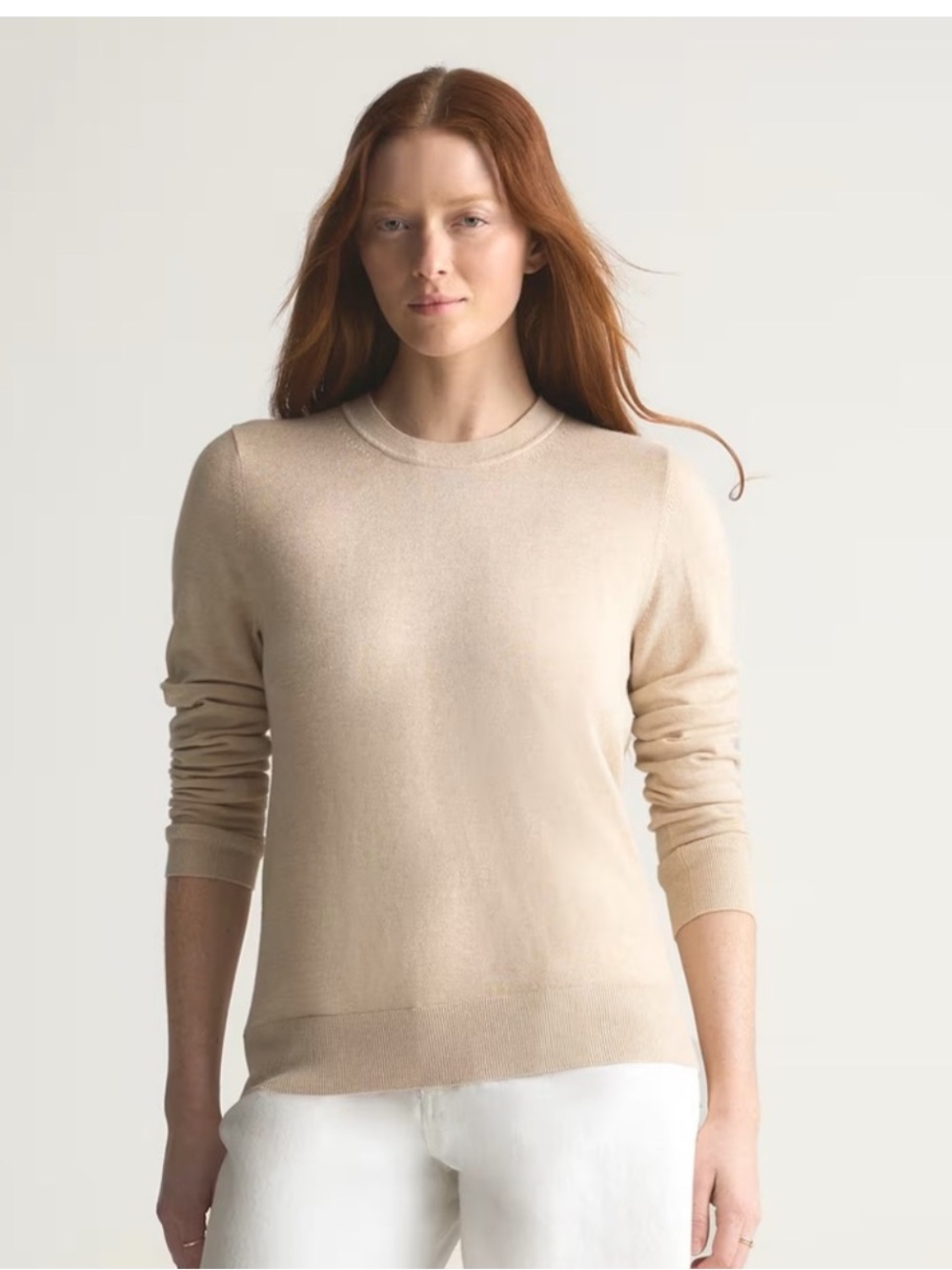 Quince Lightweight Cotton Cashmere Crew Sweater Heather Oatmeal NWT